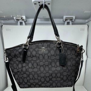 Coach Small Kelsey Satchel - Signature Canvas Black Smoke Jacquard F27582